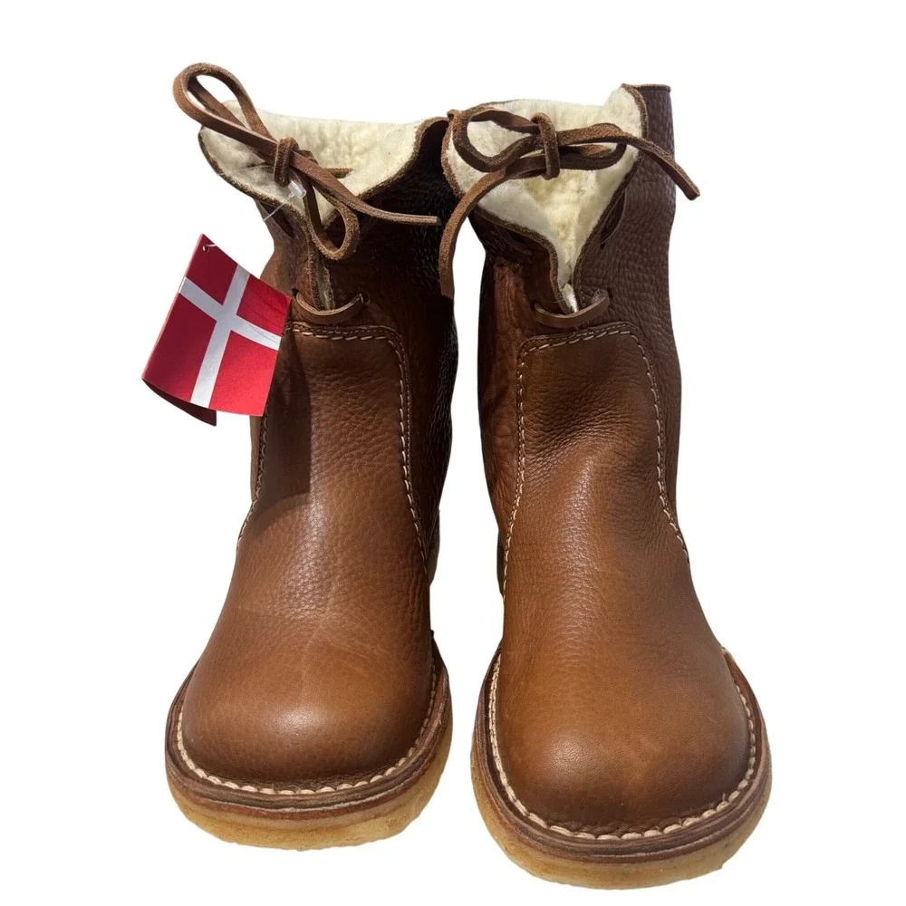 Duckfeet Arhus Leather Boot Women 10 Brown NWT Wool Lined Crepe Sole